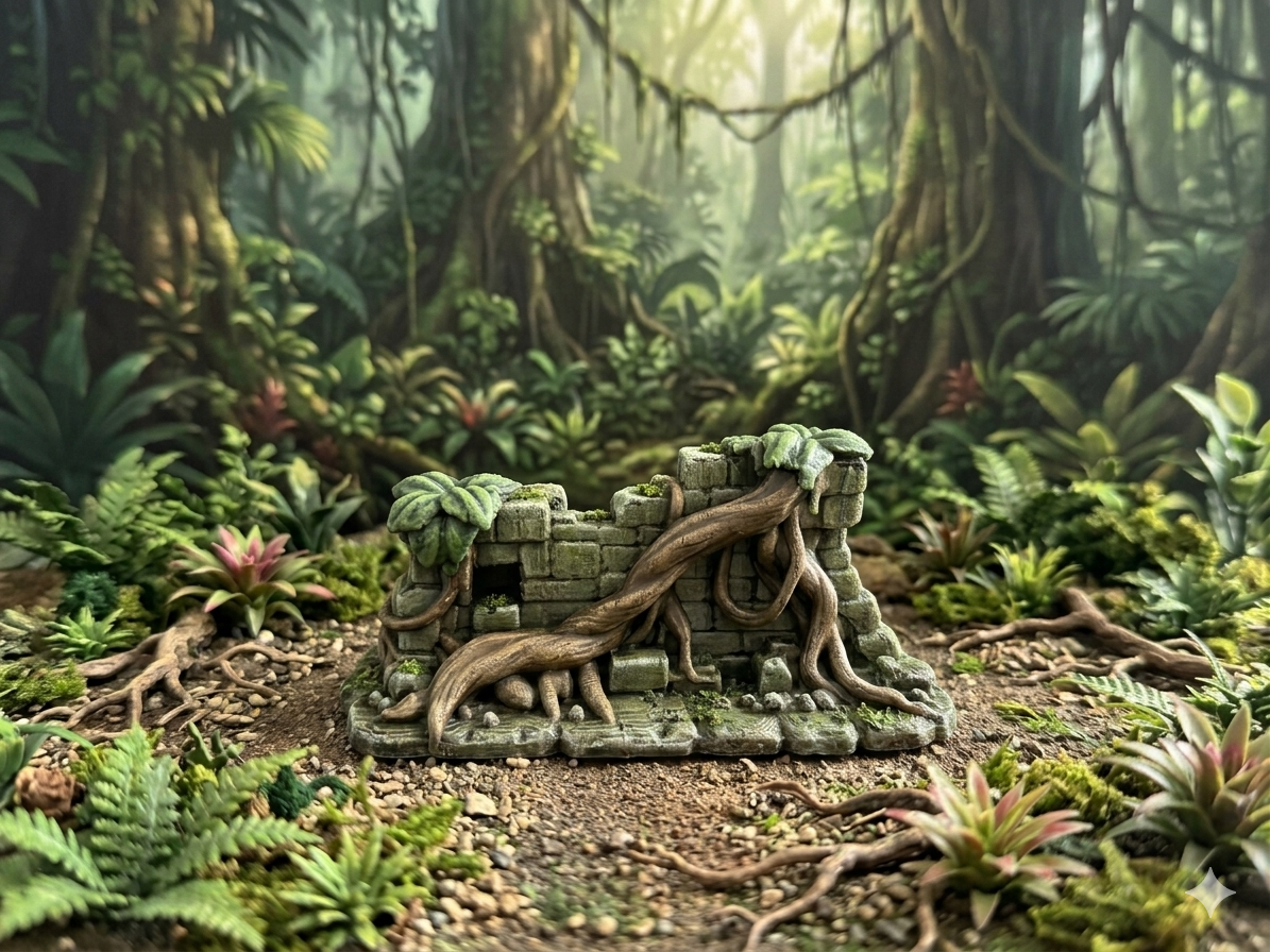 Verwachsene Dschungel-Ruinenmauer