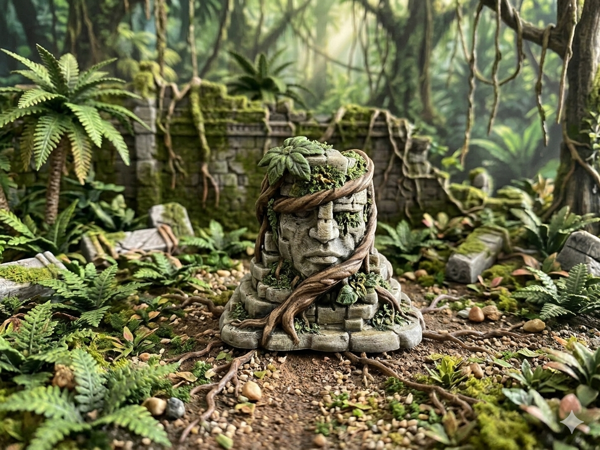 Verwachsene Dschungel-Götzenstatue